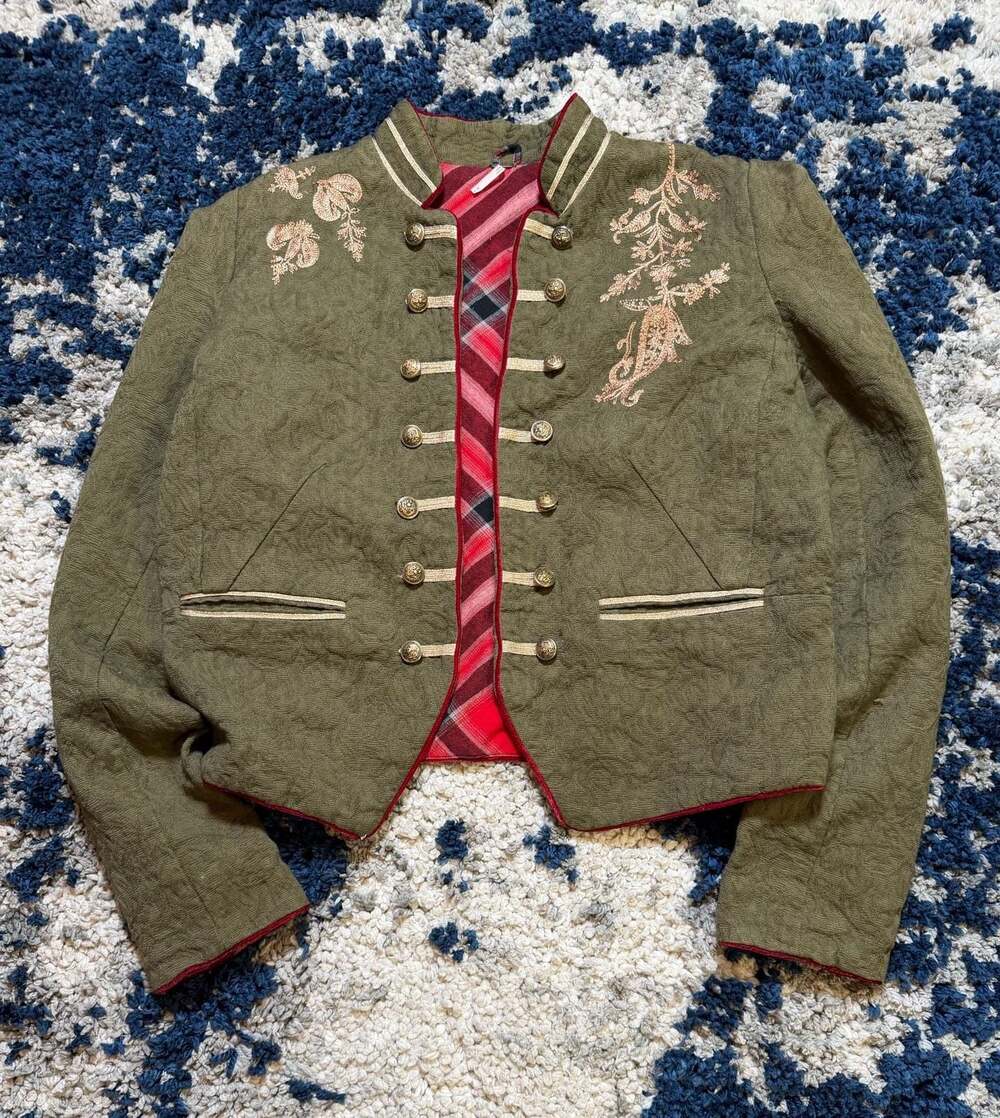 Free People Military Style Embroidered Jacket Size M